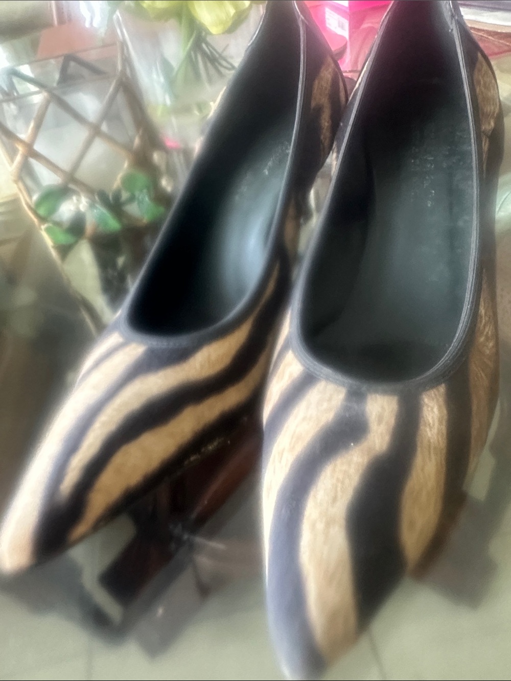 Donald J. Pliner Zebra-Print Pointed Pumps in Black & Tan